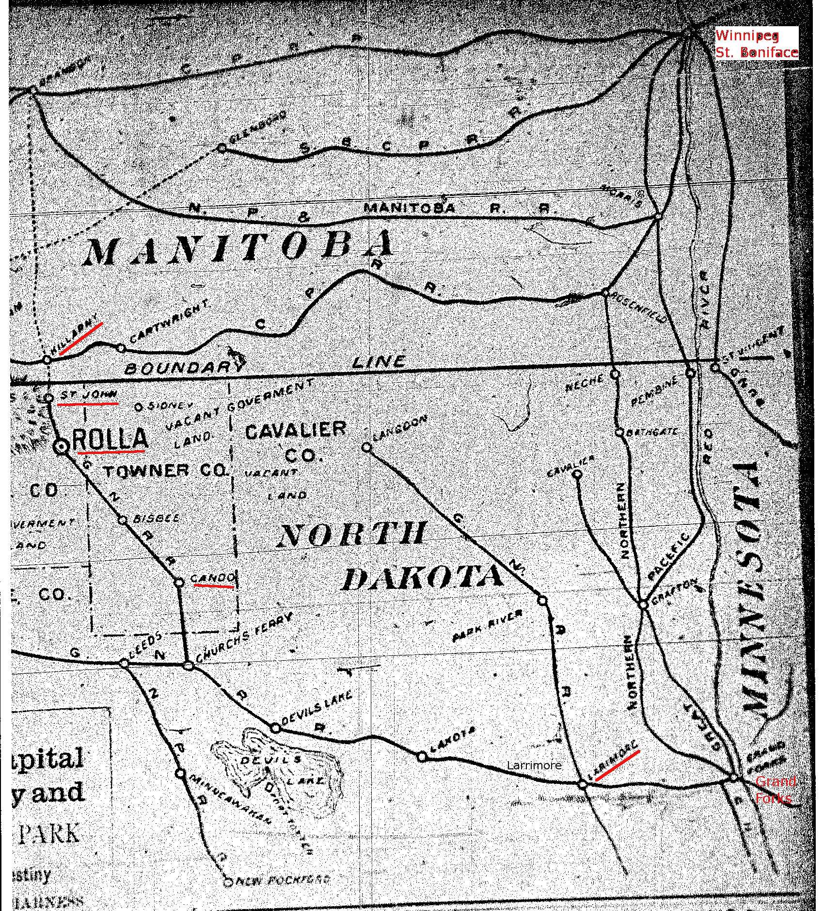 1892 Map of Portion of North Dakota